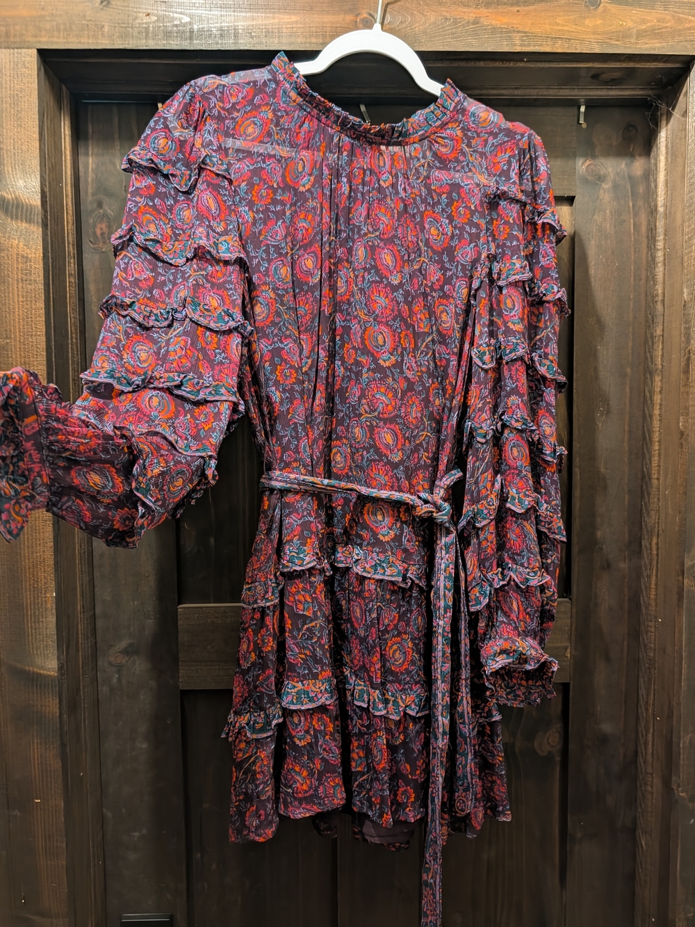 Cleobella Rosalia Ruffle Mini Dress in Bordeaux Floral - Picture 4 of 6